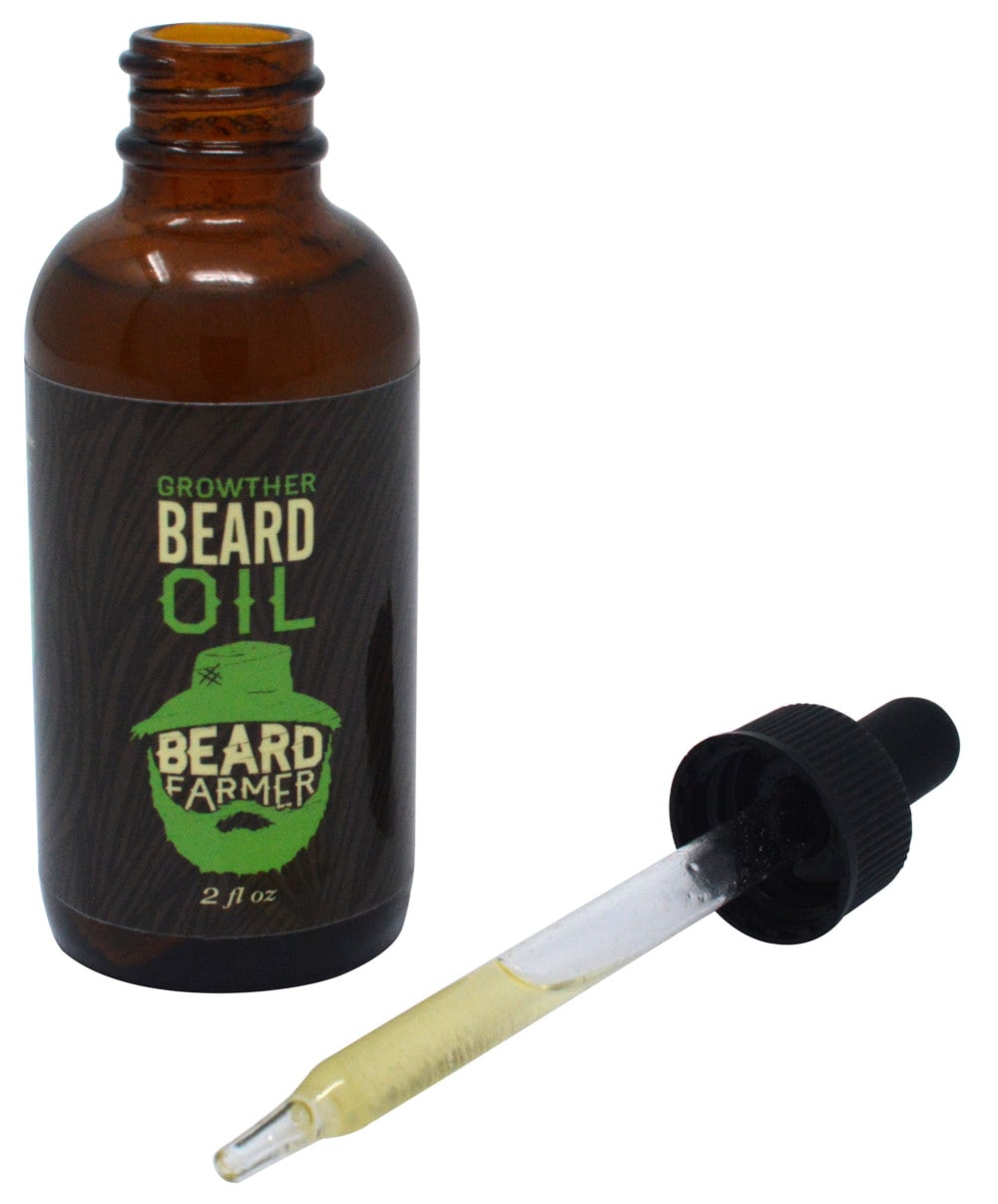 Beard Oil Bottle with oil in glass dropper
